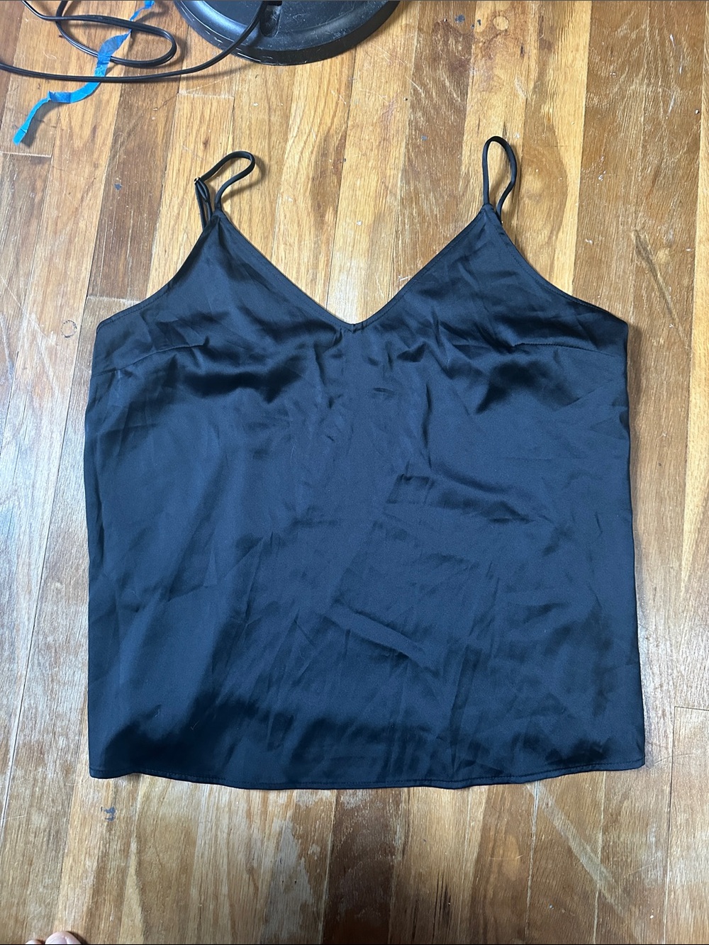 stars above Black Satin V-Neck Cami with Adjustable Straps